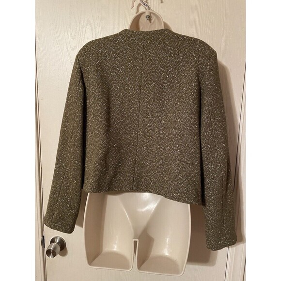 A New Day Blazer Jacket Womens 12 Green Gold Metallic Wool Blend Pockets Lined - Picture 5 of 8